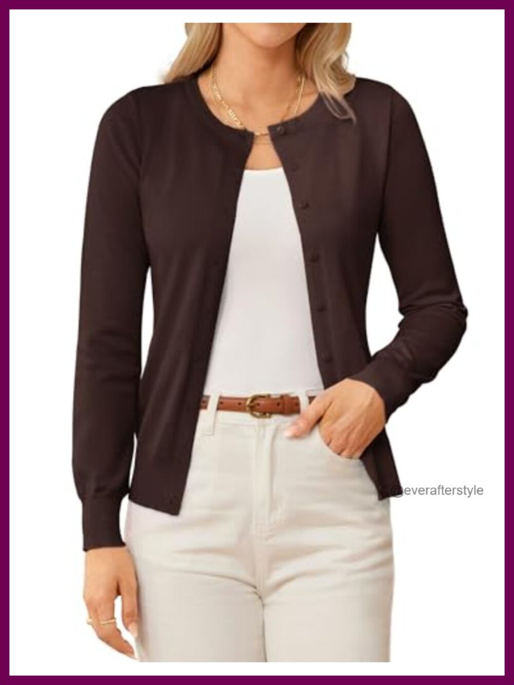 Knit Button Down Cardigan Lightweight Crew Neck Long Sleeve